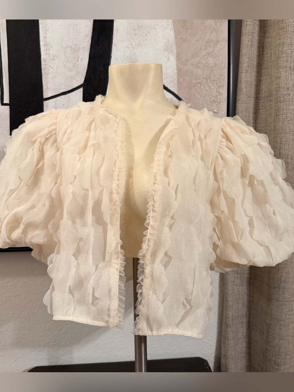 MABLE Ivory Ruffled Trim Crop Top
